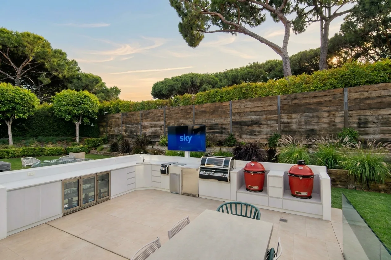 Toldos Chique custom outdoor kitchen with barbecue, sink and ceramic grills